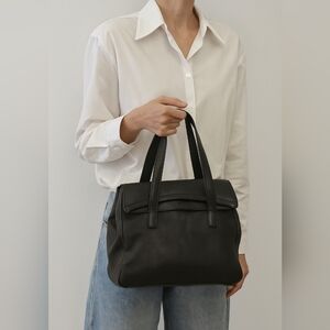 Vtg Wilsons Med Black Leather Top Handle Handbag Minimalist Western Classic